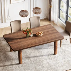 63" Rectangle Dining Table for 4-6, Farmhouse Kitchen Table with Solid Wood Legs