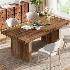 63" Rectangle Dining Table, Farmhouse Solid Wood Kitchen Dinner Table for 4-6 People