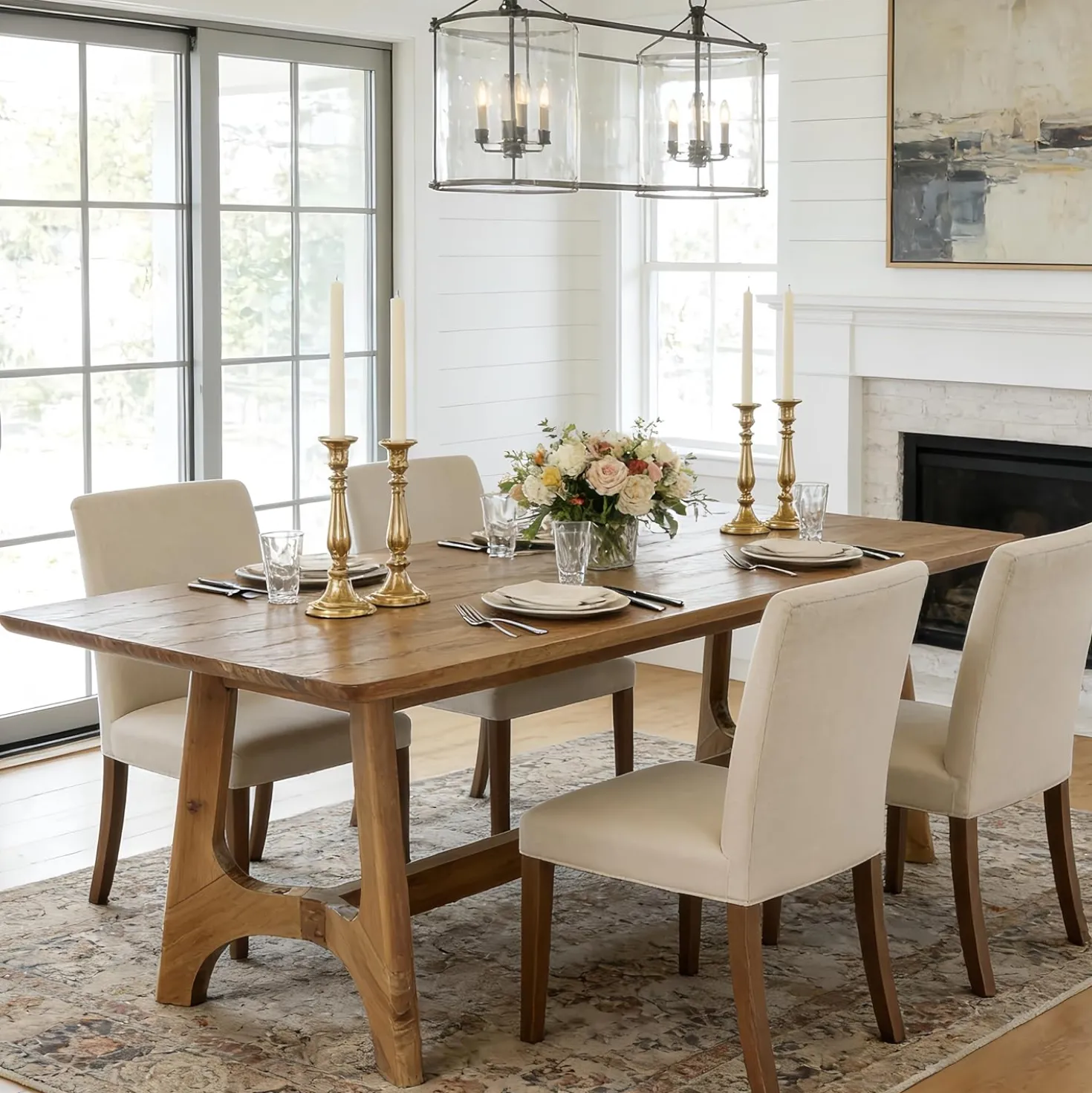 62.99" Rectangle Dining Table, Solid Wood Kitchen Dinner Table for 4-6
