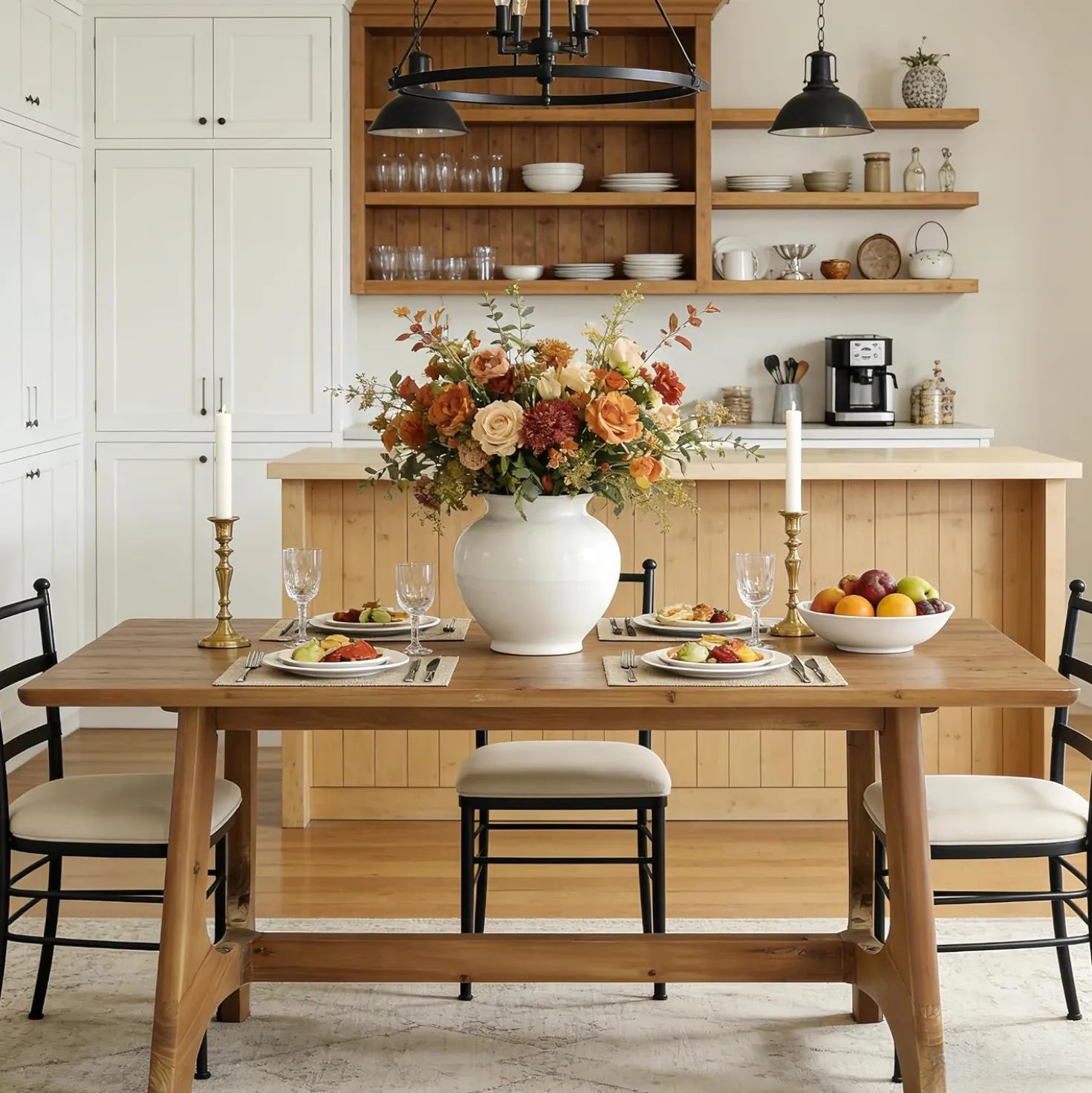 62.99" Rectangle Dining Table, Solid Wood Kitchen Dinner Table for 4-6