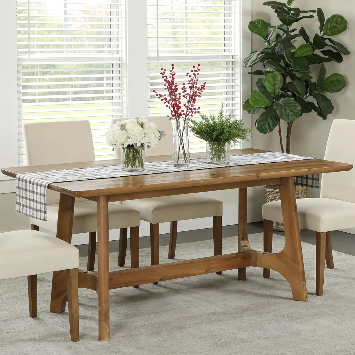 62.99" Rectangle Dining Table, Solid Wood Kitchen Dinner Table for 4-6