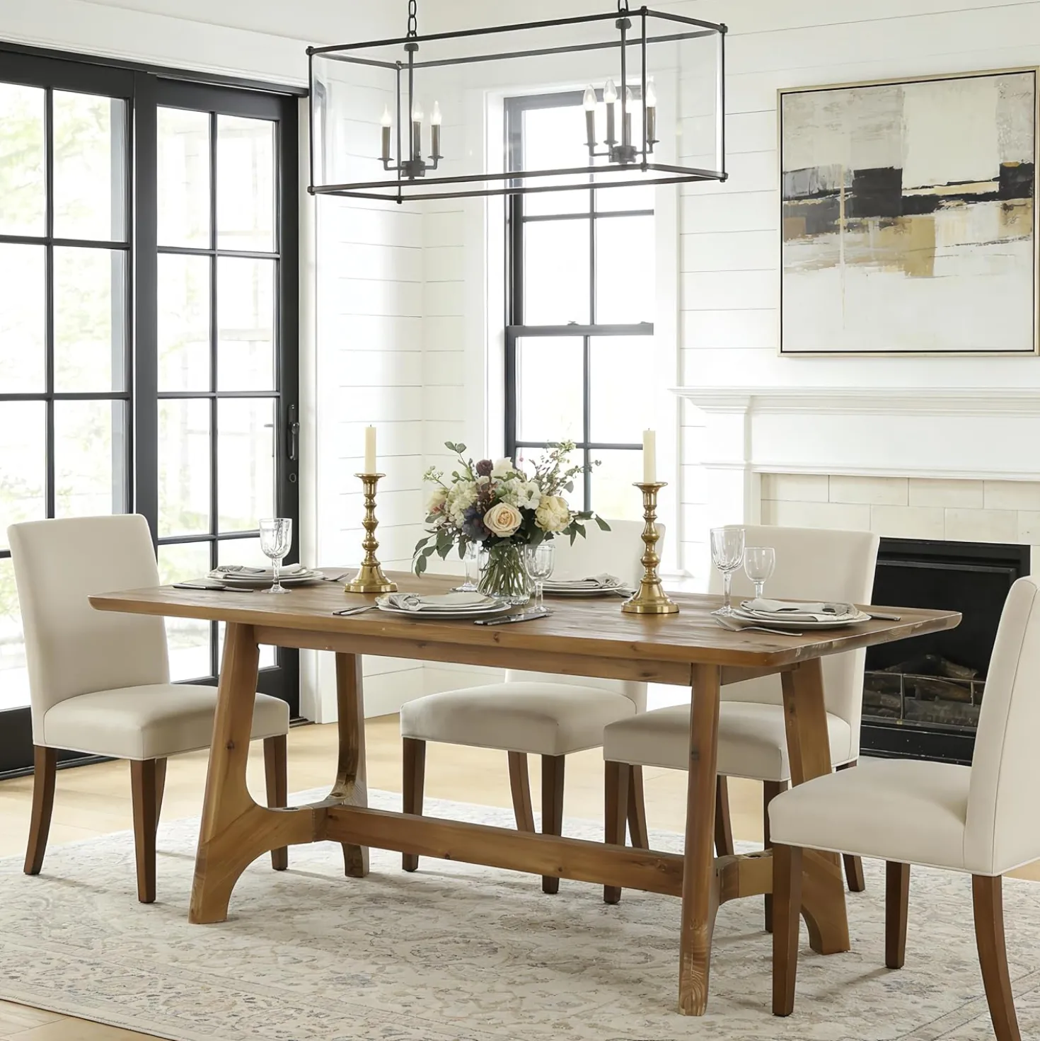 62.99" Rectangle Dining Table, Solid Wood Kitchen Dinner Table for 4-6