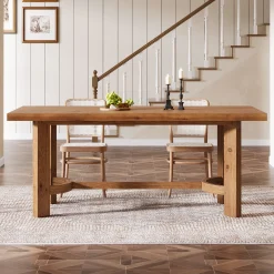 63" Rectangle Dining Table, Solid Wood Farmhouse Kitchen Table for 4-6