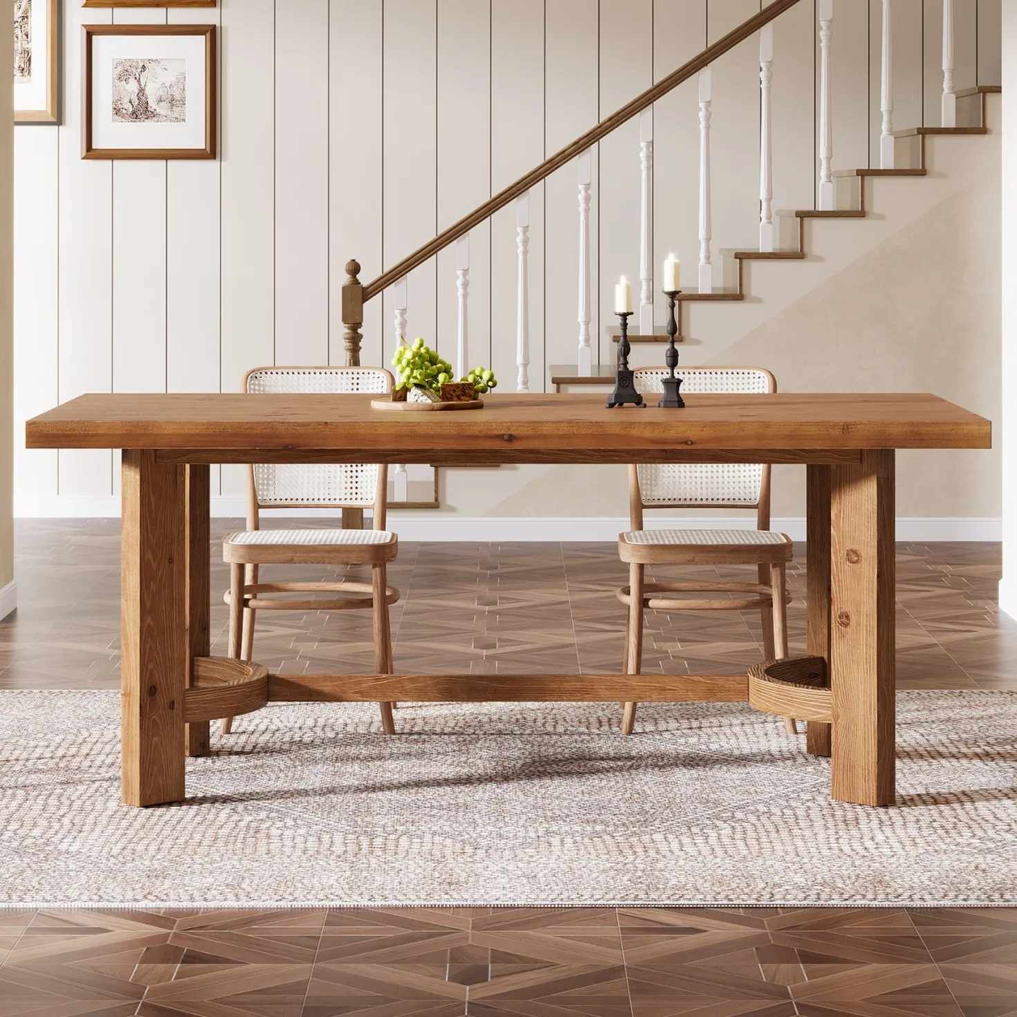 63" Rectangle Dining Table, Solid Wood Farmhouse Kitchen Table for 4-6
