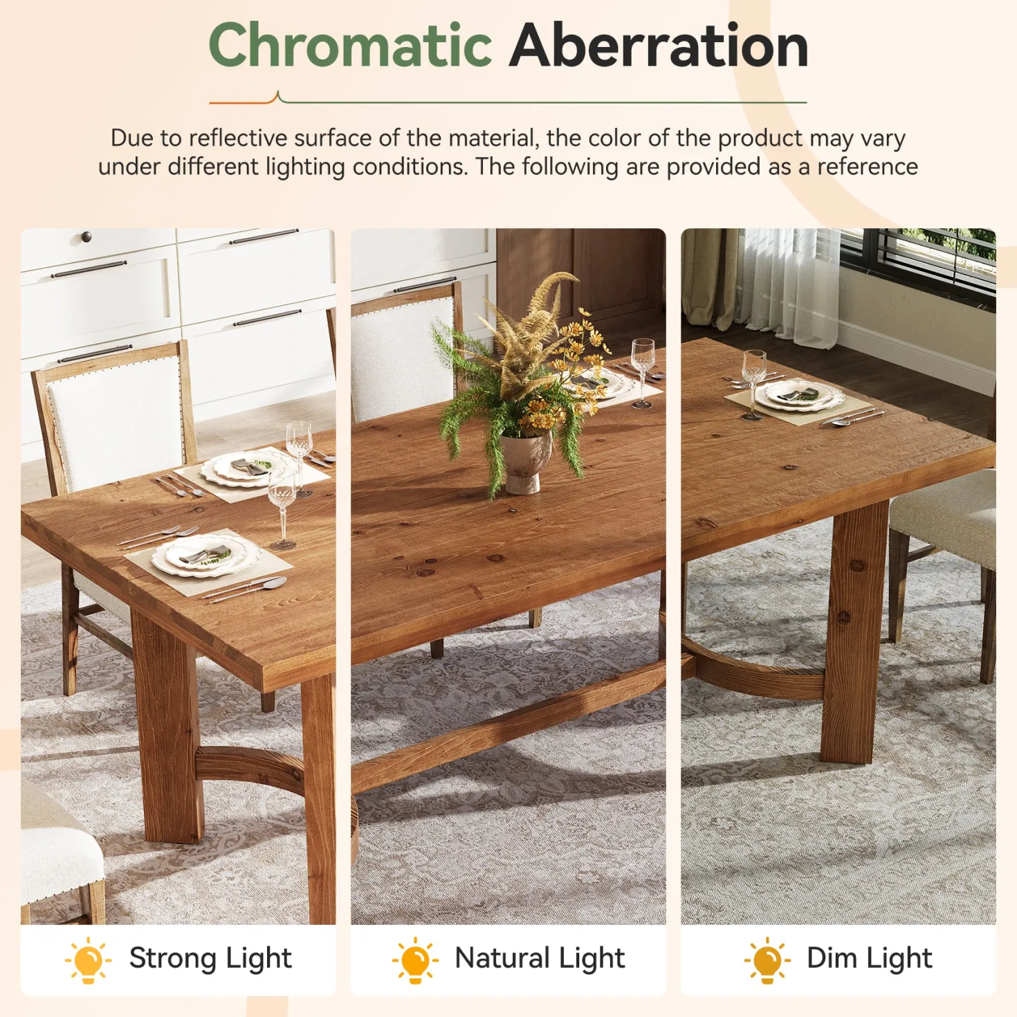 63" Rectangle Dining Table, Solid Wood Farmhouse Kitchen Table for 4-6