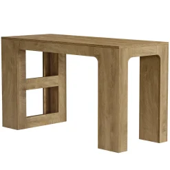 63" Rectangular Bar Table, Counter Height Pub Cocktail Table with 2 Shelves