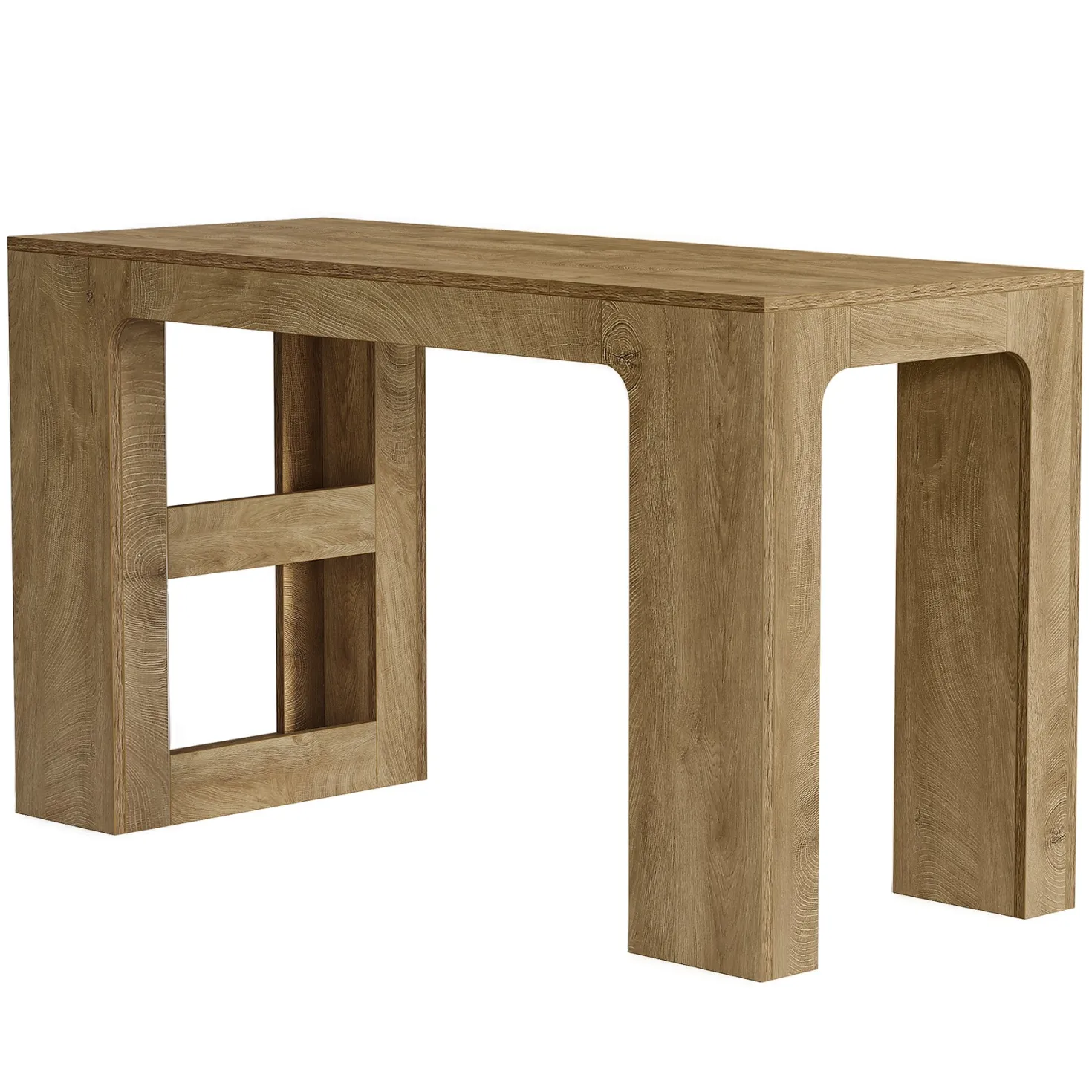 63" Rectangular Bar Table, Counter Height Pub Cocktail Table with 2 Shelves