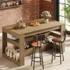 63" Rectangular Bar Table, Counter Height Pub Table with Storage Shelves for Home Bar