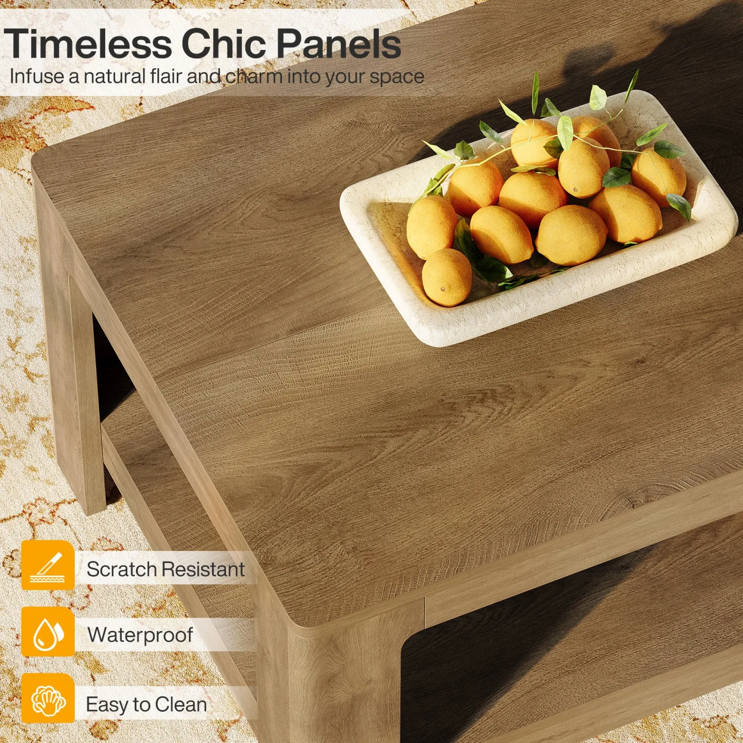 47.24" Rectangular Coffee Table with 2-Tier Storage, Wood Center Table for Living Room