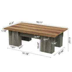 55" Rectangular Coffee Table for Living Room, Modern Center Table with Wood Finish