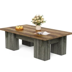 55" Rectangular Coffee Table for Living Room, Modern Center Table with Wood Finish