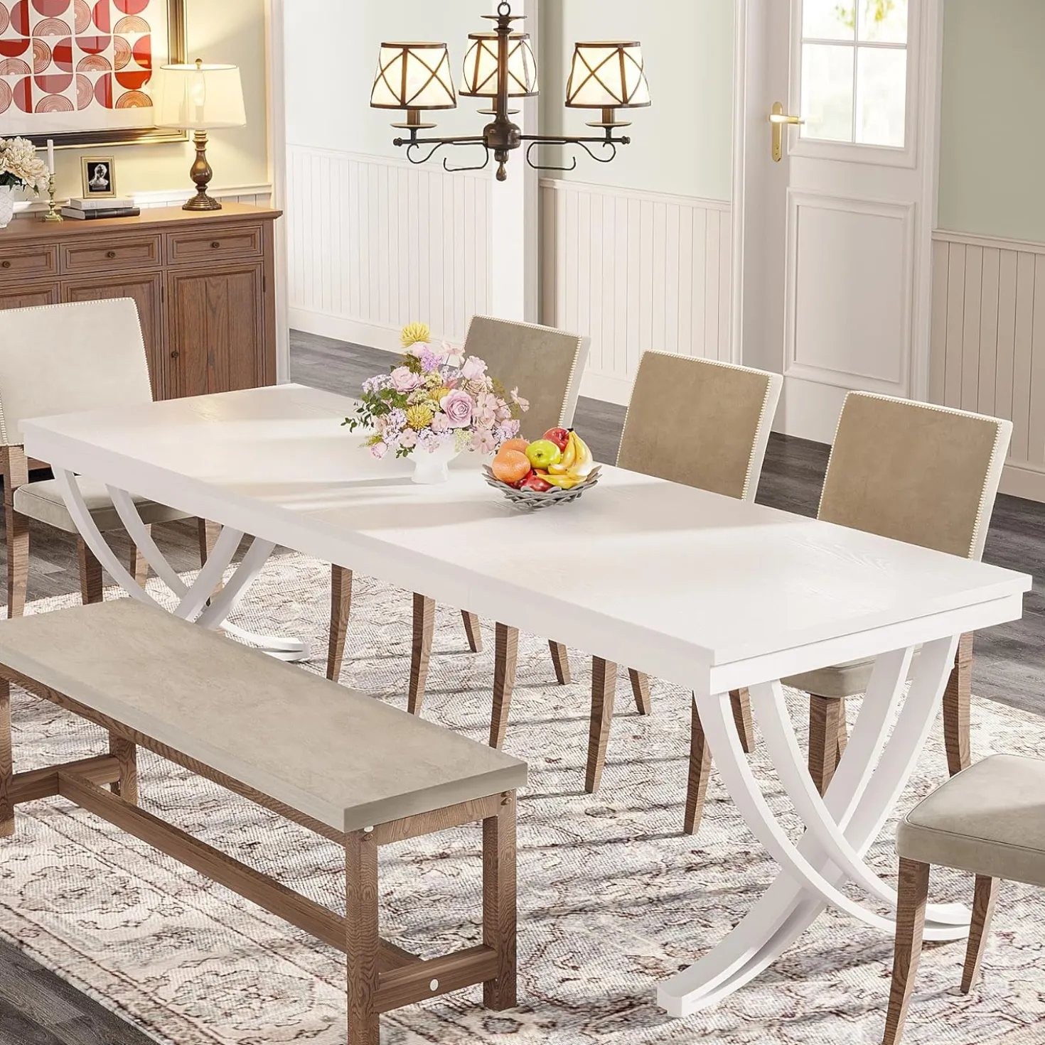78.74“ Rectangular Dining Table for 6-8, Large Wooden Farmhouse Table