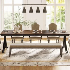 78.74“ Rectangular Dining Table for 6-8, Large Wooden Farmhouse Table