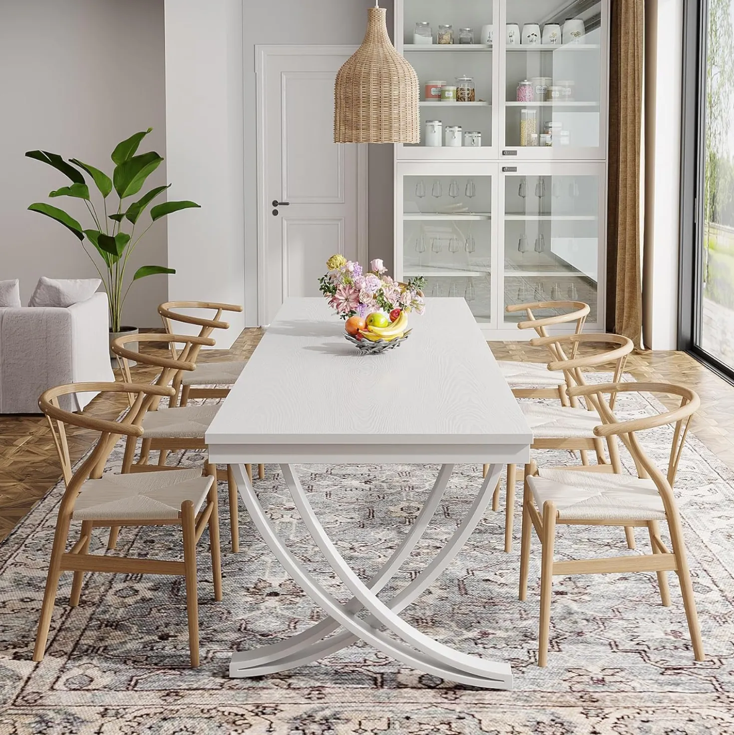 78.74“ Rectangular Dining Table for 6-8, Large Wooden Farmhouse Table