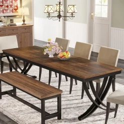 78.74“ Rectangular Dining Table for 6-8, Large Wooden Farmhouse Table