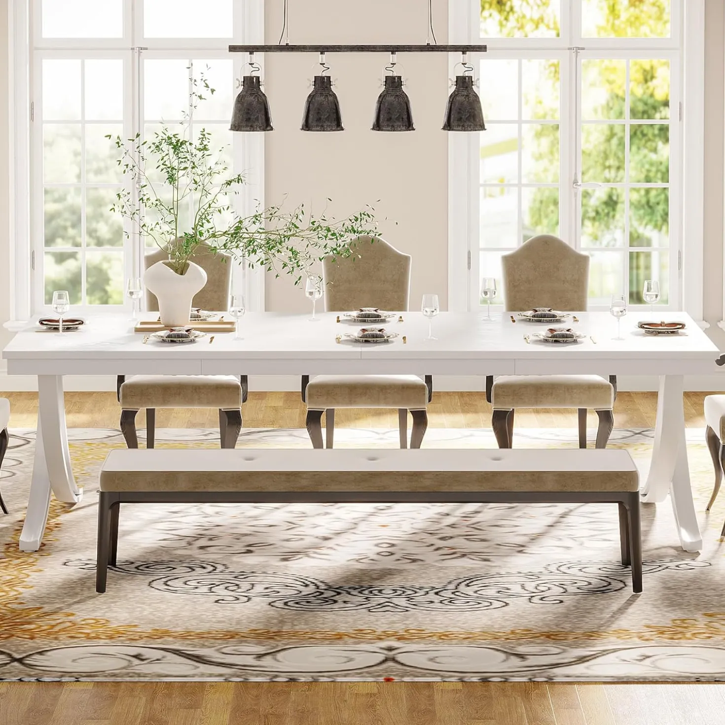 78.74“ Rectangular Dining Table for 6-8, Large Wooden Farmhouse Table