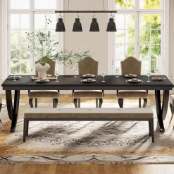 78.74“ Rectangular Dining Table for 6-8, Large Wooden Farmhouse Table