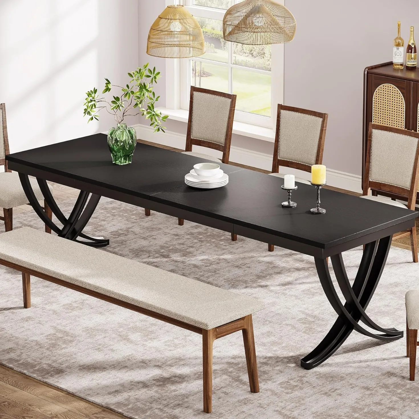 78.74“ Rectangular Dining Table for 6-8, Large Wooden Farmhouse Table