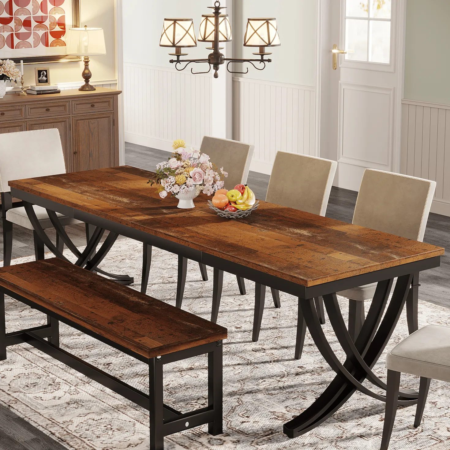 78.74“ Rectangular Dining Table for 6-8, Large Wooden Farmhouse Table