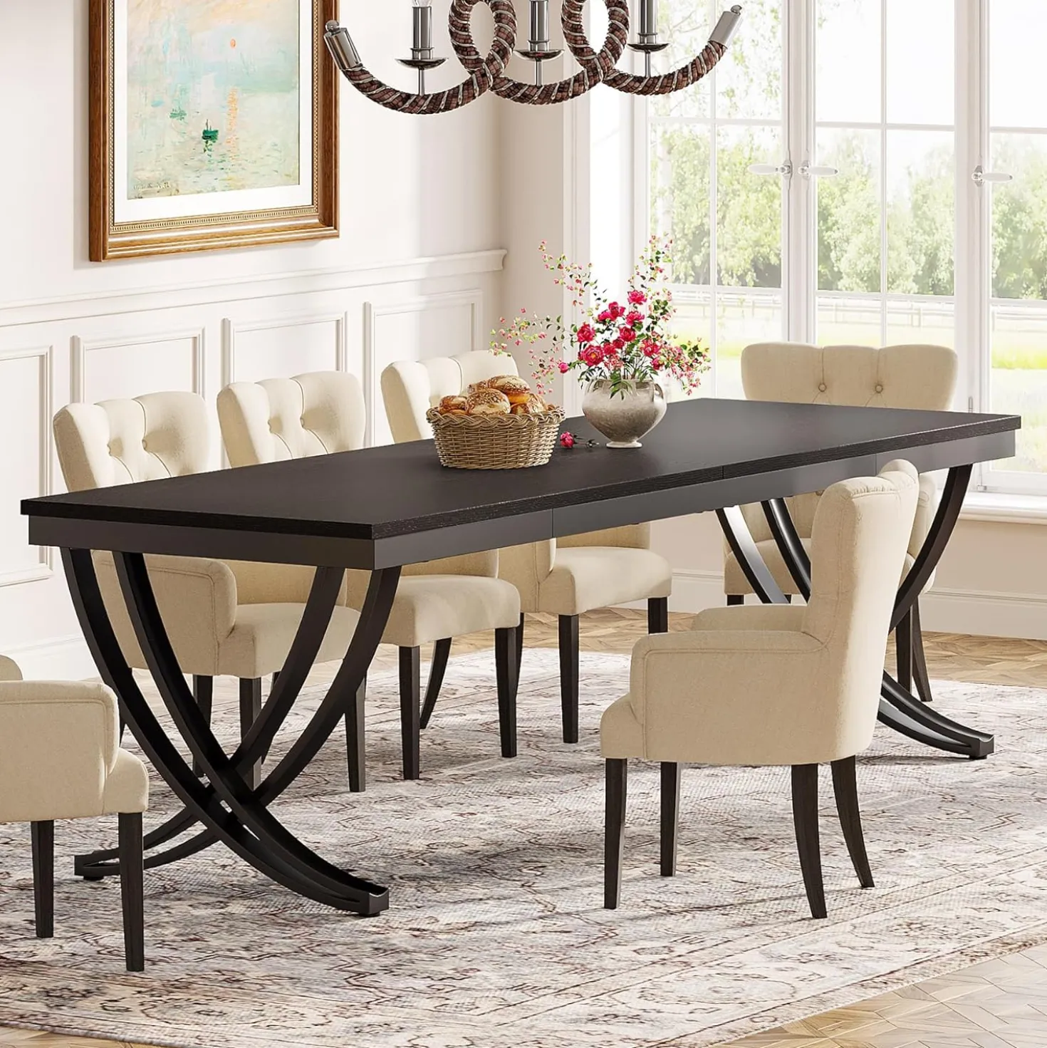 78.74“ Rectangular Dining Table for 6-8, Large Wooden Farmhouse Table