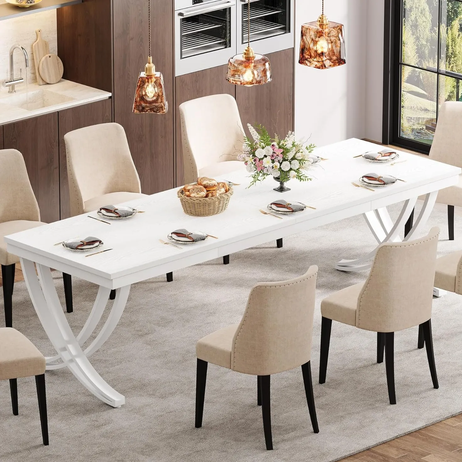 78.74“ Rectangular Dining Table for 6-8, Large Wooden Farmhouse Table