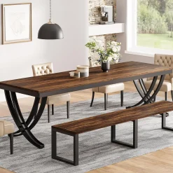 78.74“ Rectangular Dining Table for 6-8, Large Wooden Farmhouse Table