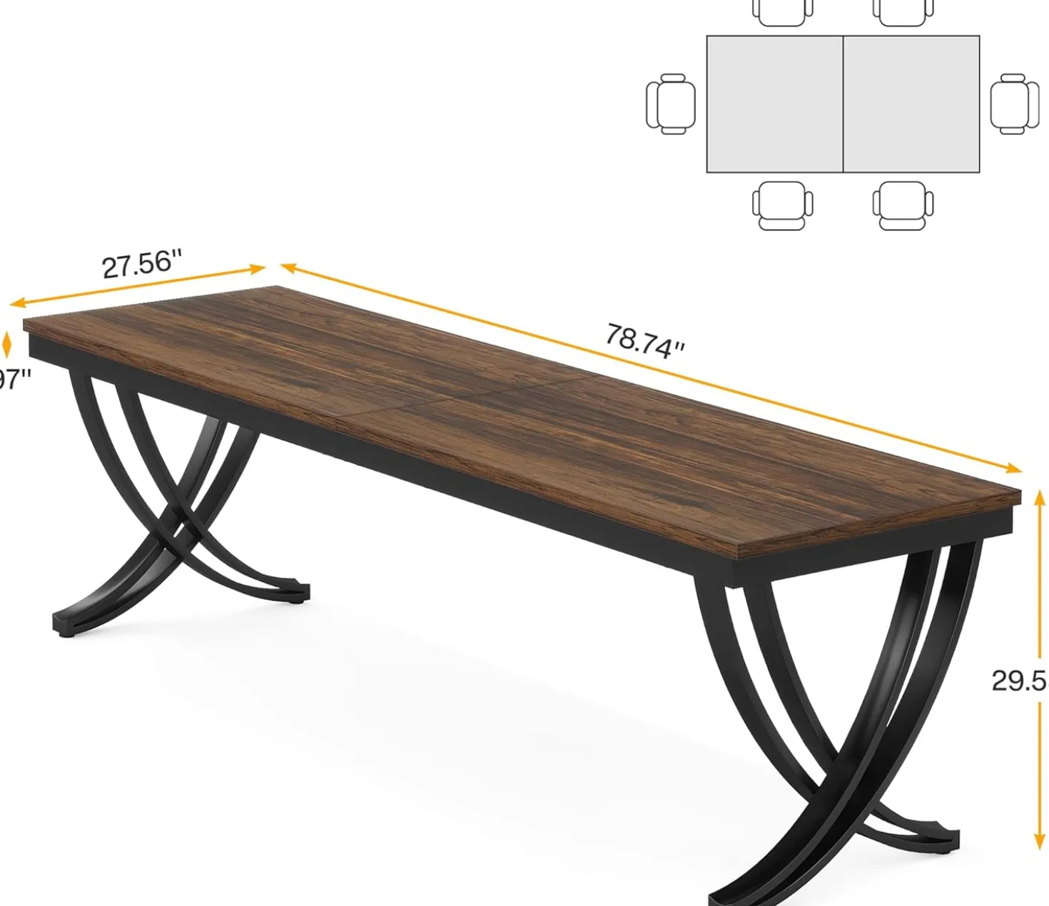 78.74“ Rectangular Dining Table for 6-8, Large Wooden Farmhouse Table