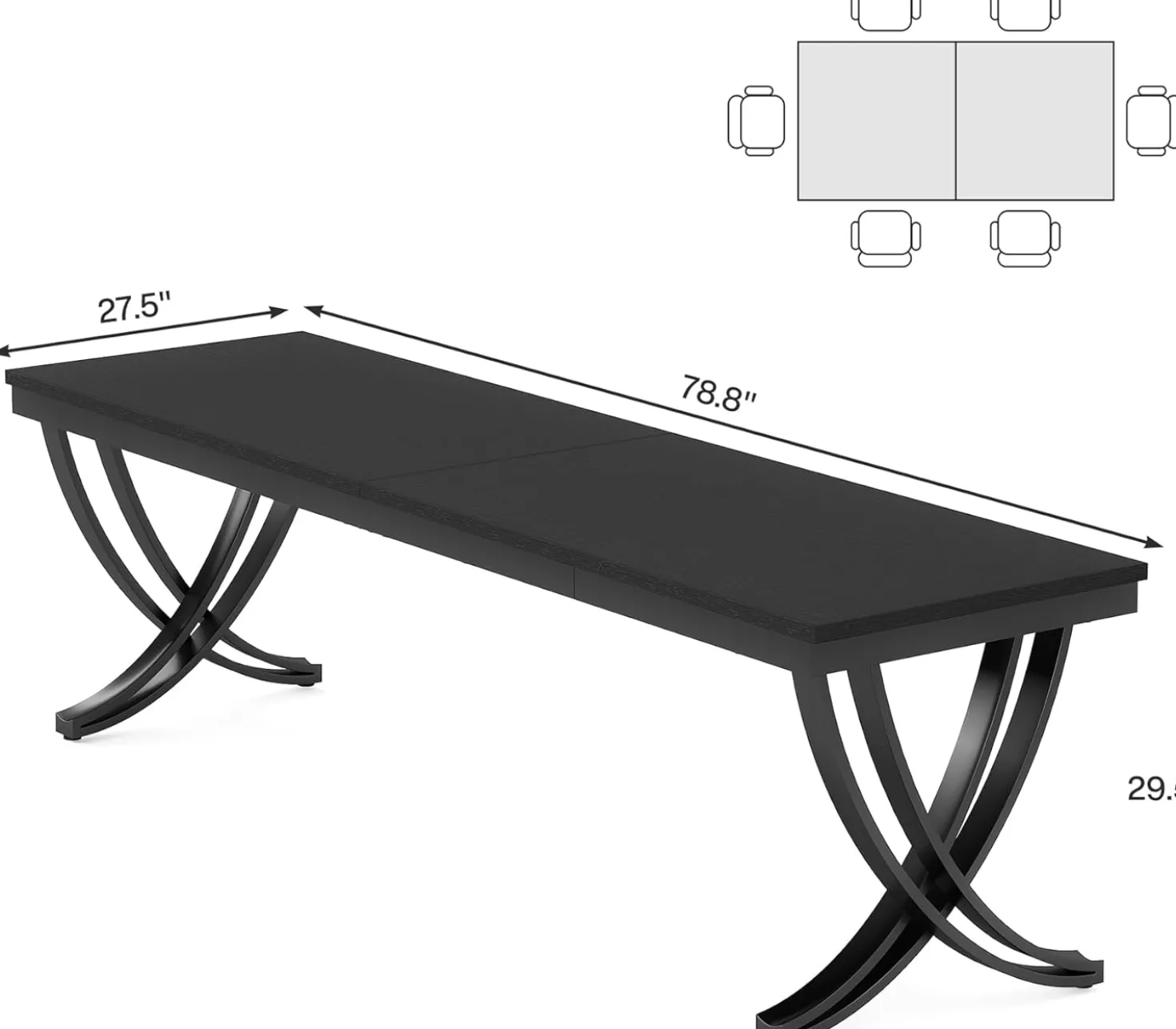 78.74“ Rectangular Dining Table for 6-8, Large Wooden Farmhouse Table
