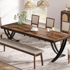 78.74“ Rectangular Dining Table for 6-8, Large Wooden Farmhouse Table