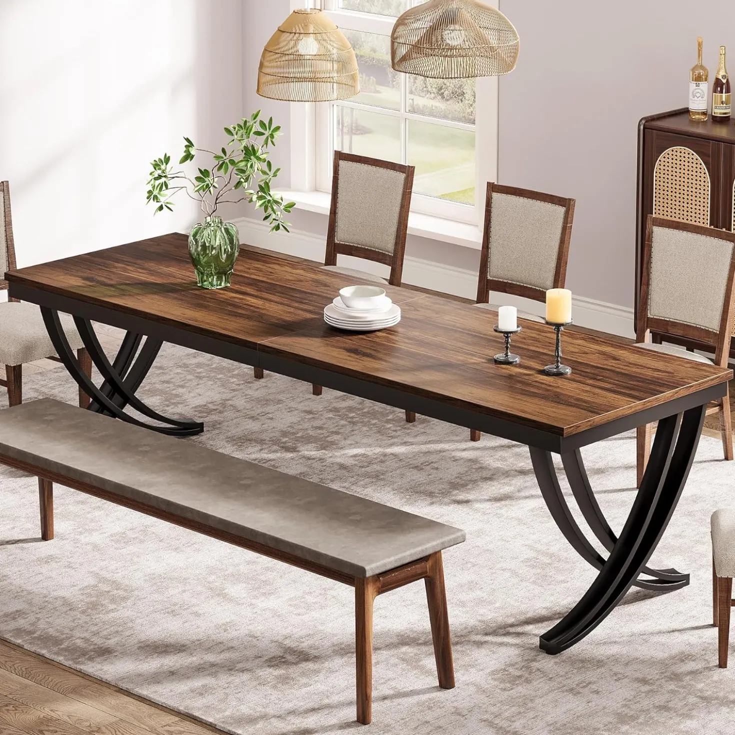 78.74“ Rectangular Dining Table for 6-8, Large Wooden Farmhouse Table