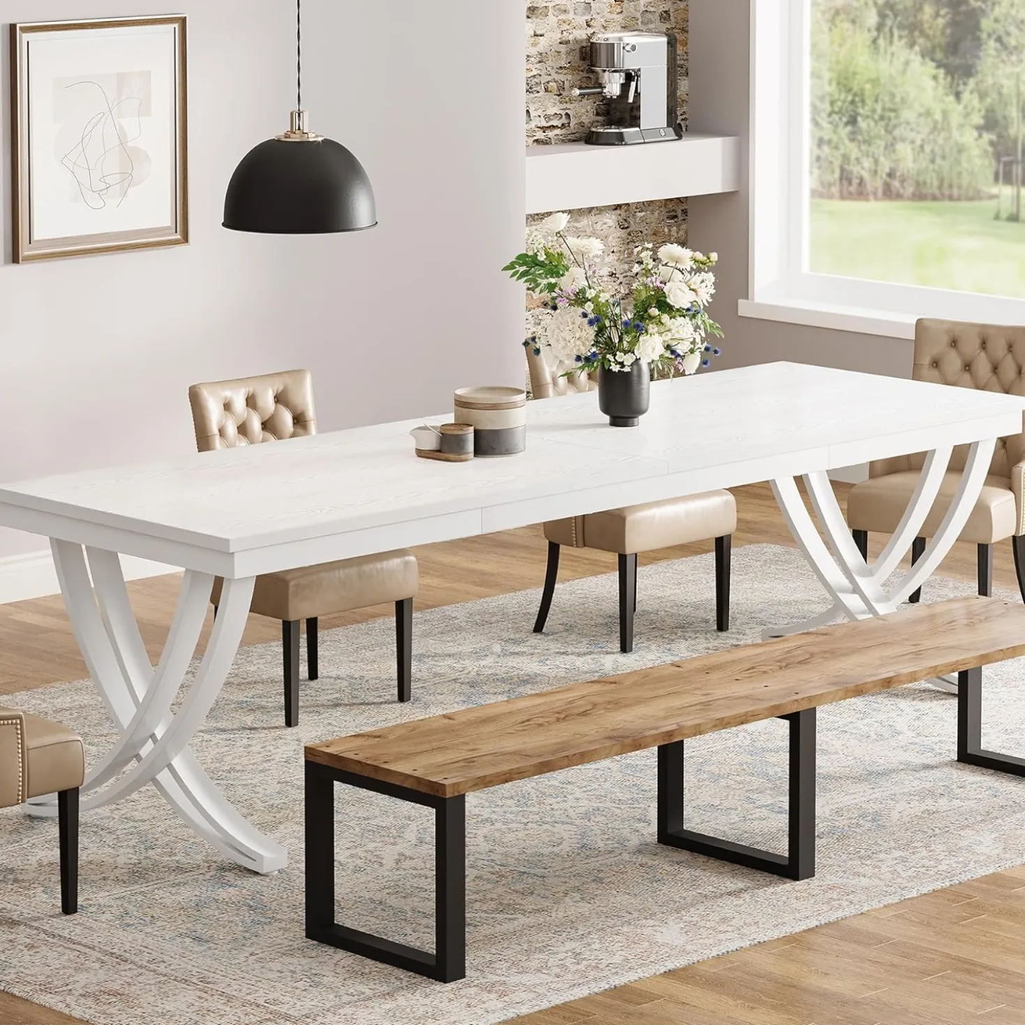 78.74“ Rectangular Dining Table for 6-8, Large Wooden Farmhouse Table