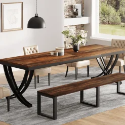 78.74“ Rectangular Dining Table for 6-8, Large Wooden Farmhouse Table