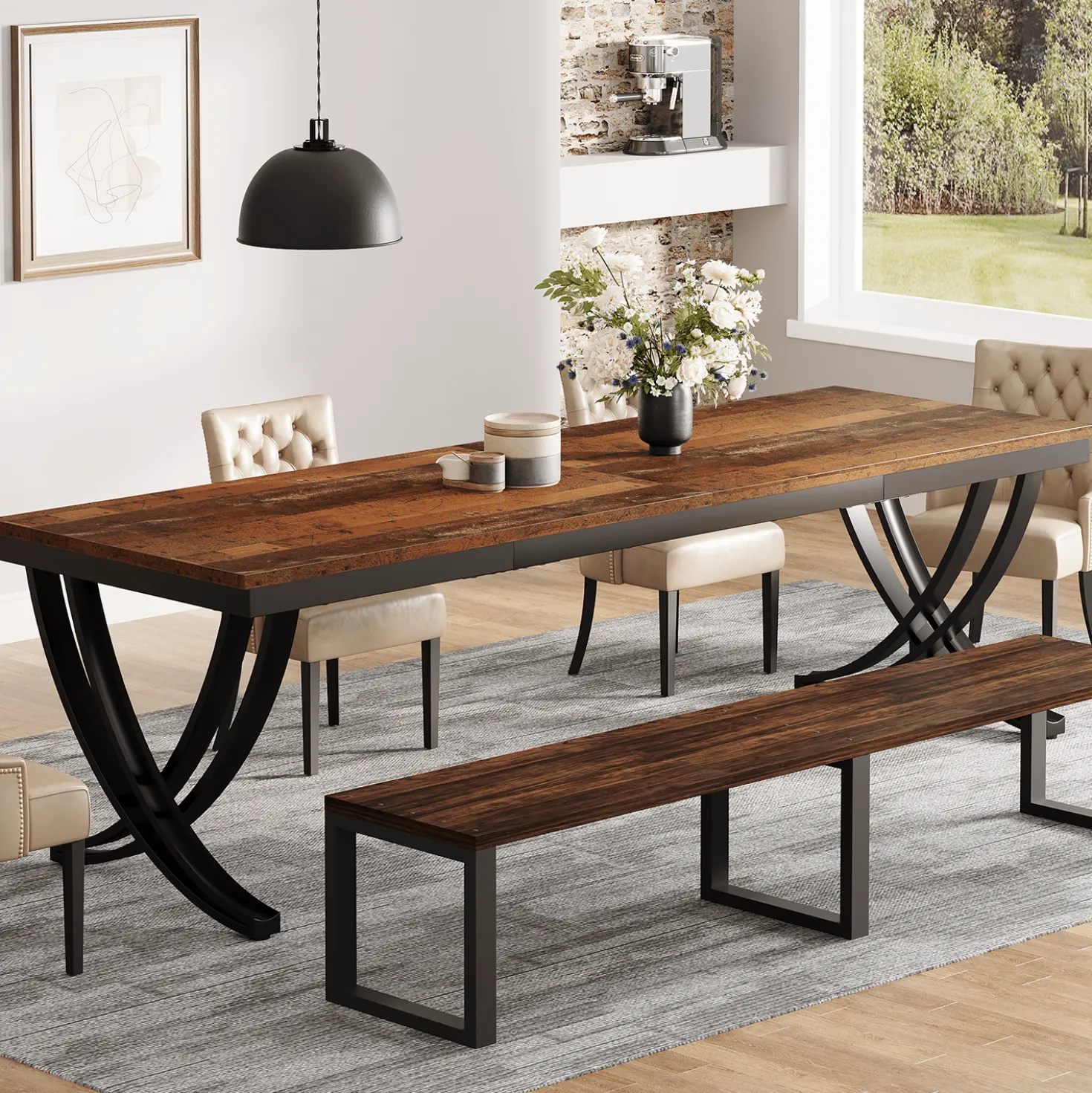 78.74“ Rectangular Dining Table for 6-8, Large Wooden Farmhouse Table