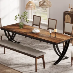 78.74“ Rectangular Dining Table for 6-8, Large Wooden Farmhouse Table
