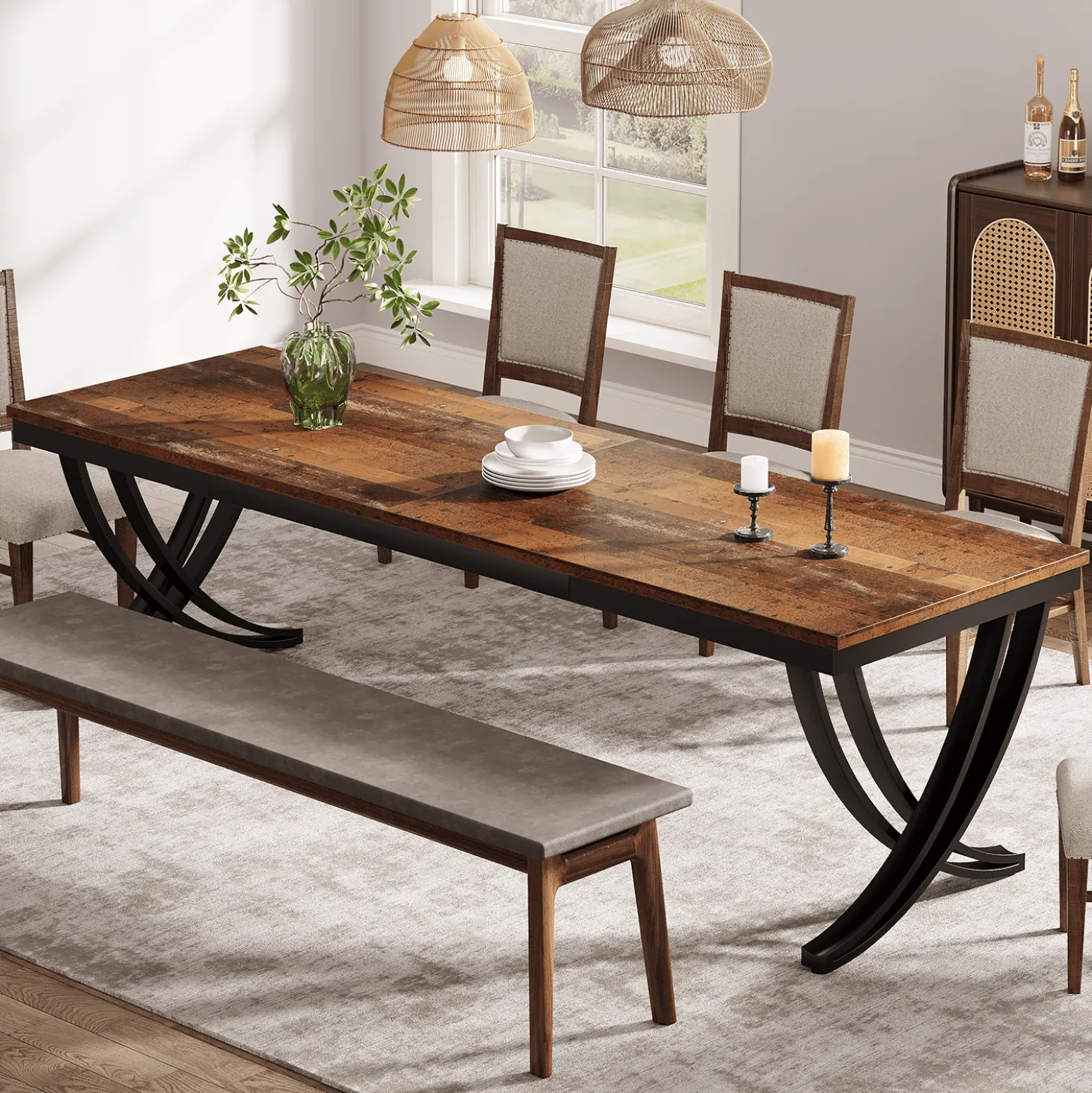 78.74“ Rectangular Dining Table for 6-8, Large Wooden Farmhouse Table