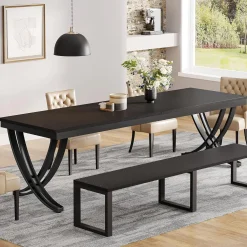 78.74“ Rectangular Dining Table for 6-8, Large Wooden Farmhouse Table