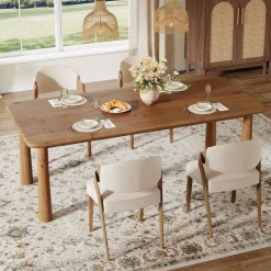63" Rectangular Dining Table, Solid Wood Kitchen Table for 4 to 6 People