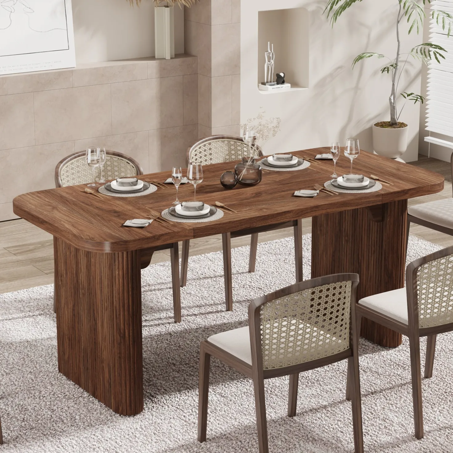 62" Rectangular Dining Table for 4-6, Simple Kitchen Dinner Table