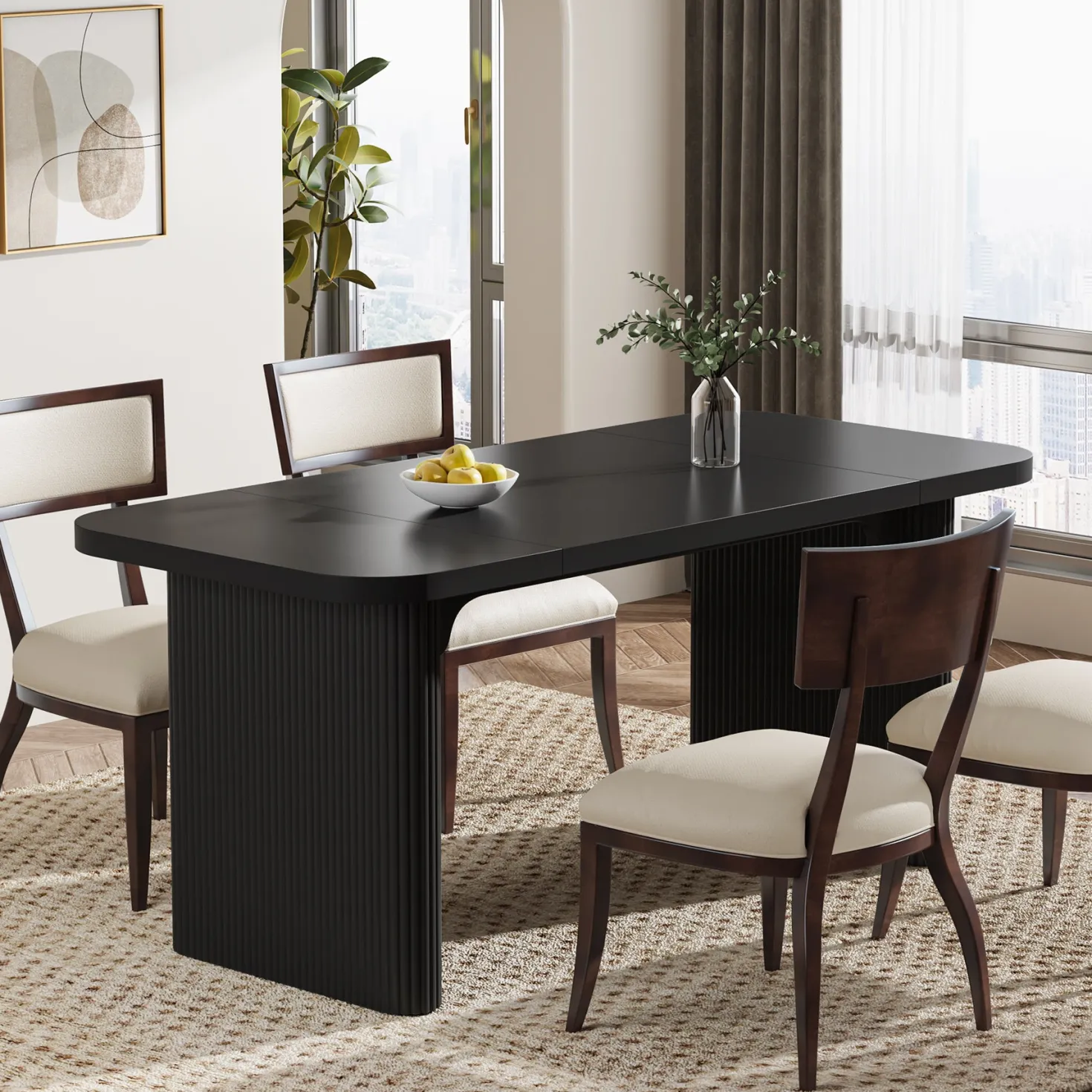 62" Rectangular Dining Table for 4-6, Simple Kitchen Dinner Table