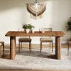 63" Rectangular Dining Table, Solid Wood Kitchen Dinner Table With Double Pedestal Legs