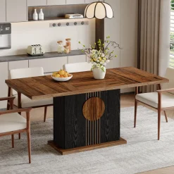 55" Rectangular Dining Table for 4–6 People, Farmhouse Wood Kitchen Table