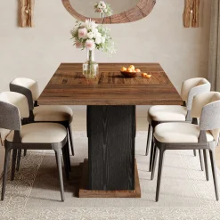 55" Rectangular Dining Table for 4–6 People, Farmhouse Wood Kitchen Table