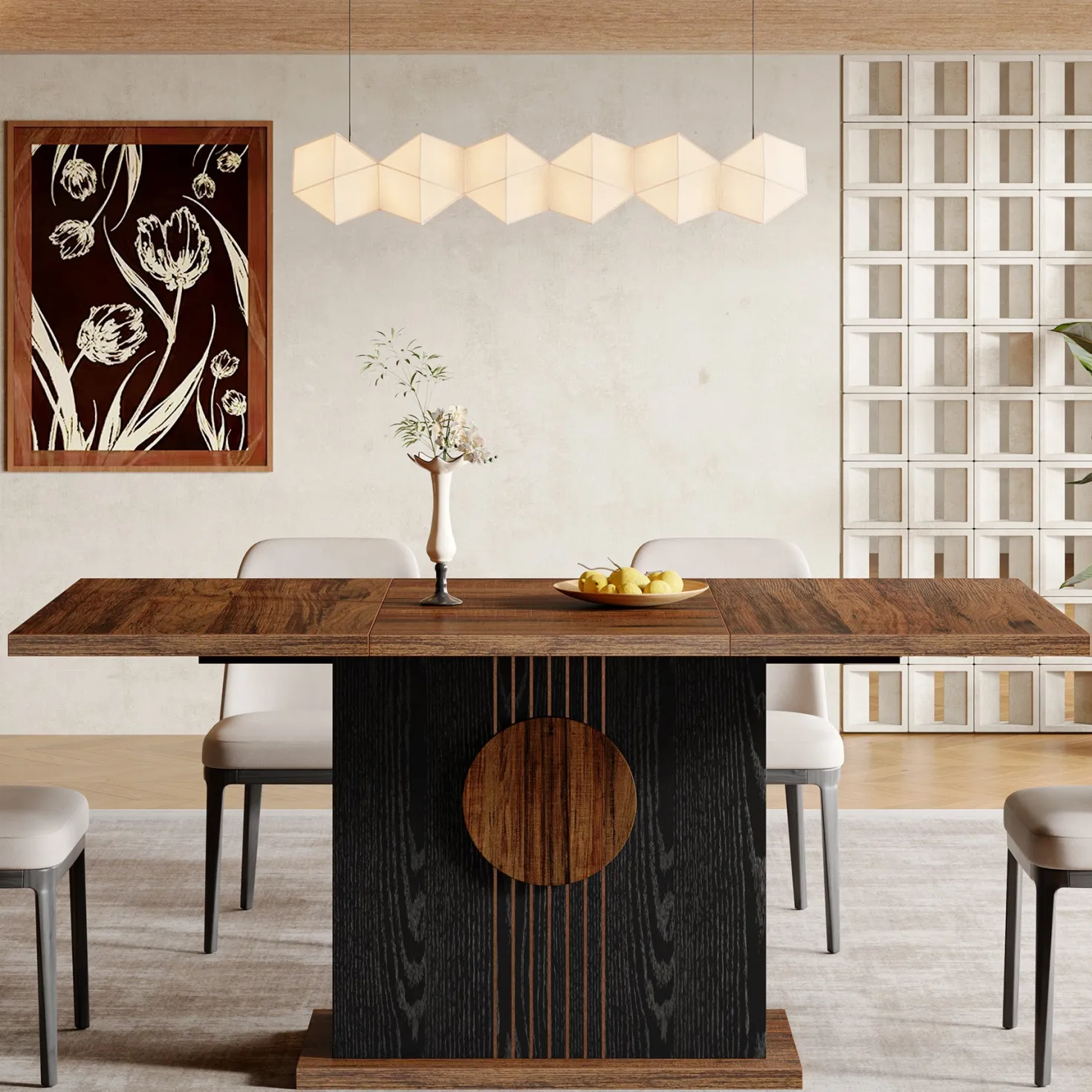 55" Rectangular Dining Table for 4–6 People, Farmhouse Wood Kitchen Table