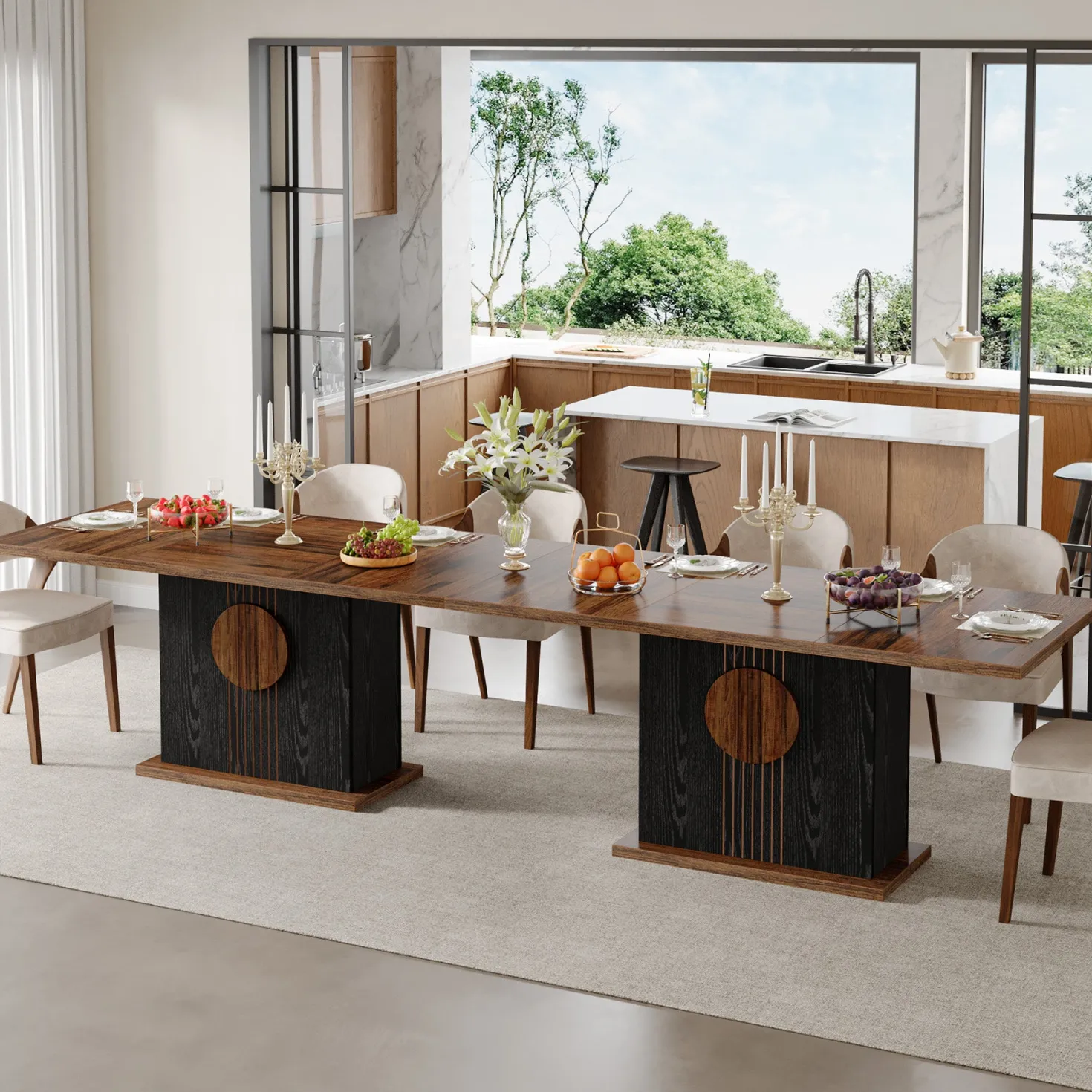 55" Rectangular Dining Table for 4–6 People, Farmhouse Wood Kitchen Table