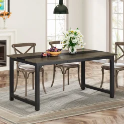 63" Rectangular Dining Table for 6–8 People, Industrial Wood Kitchen Table