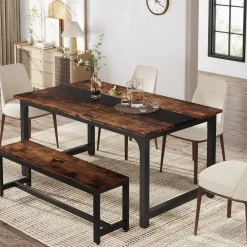 63" Rectangular Dining Table for 6–8 People, Industrial Wood Kitchen Table
