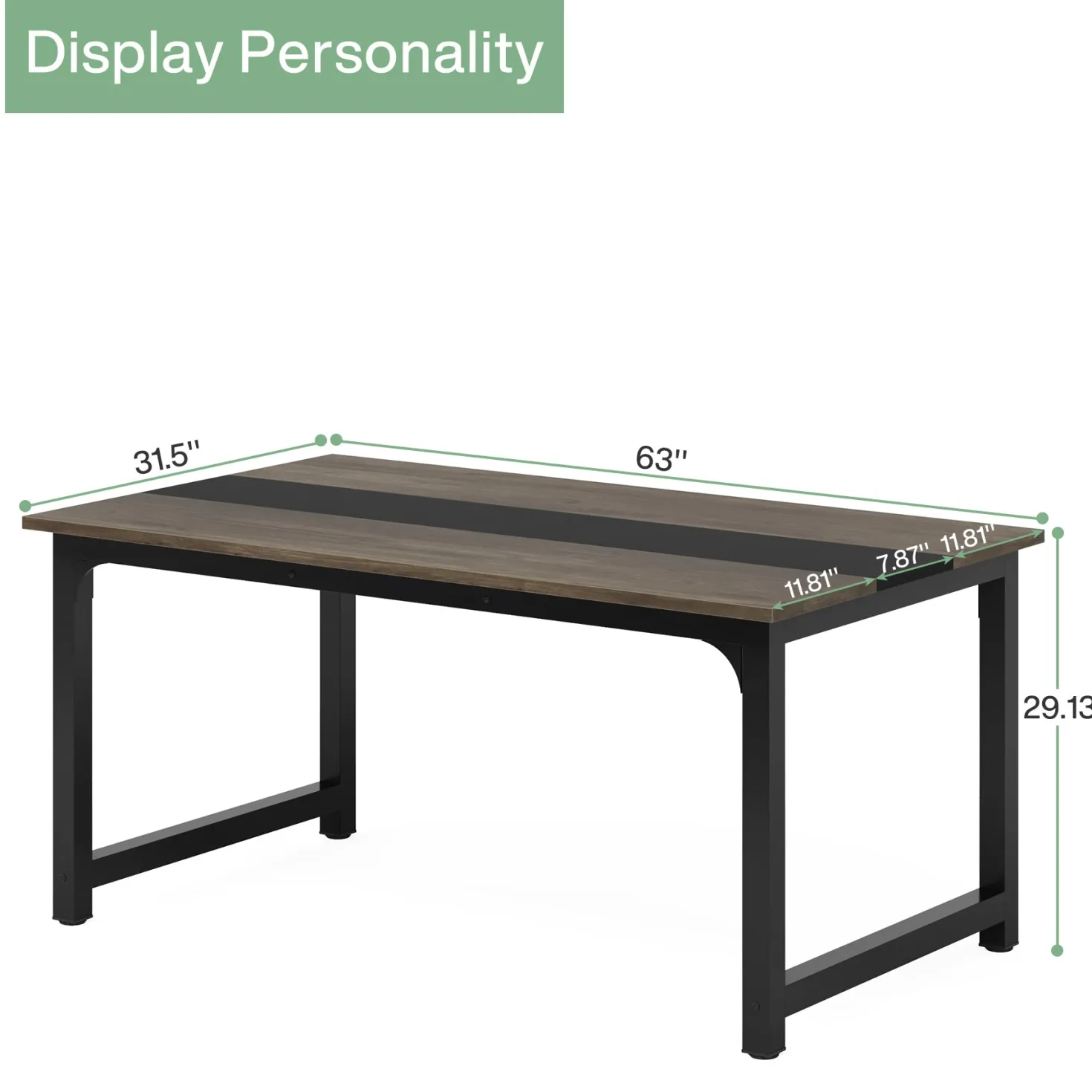 63" Rectangular Dining Table for 6–8 People, Industrial Wood Kitchen Table