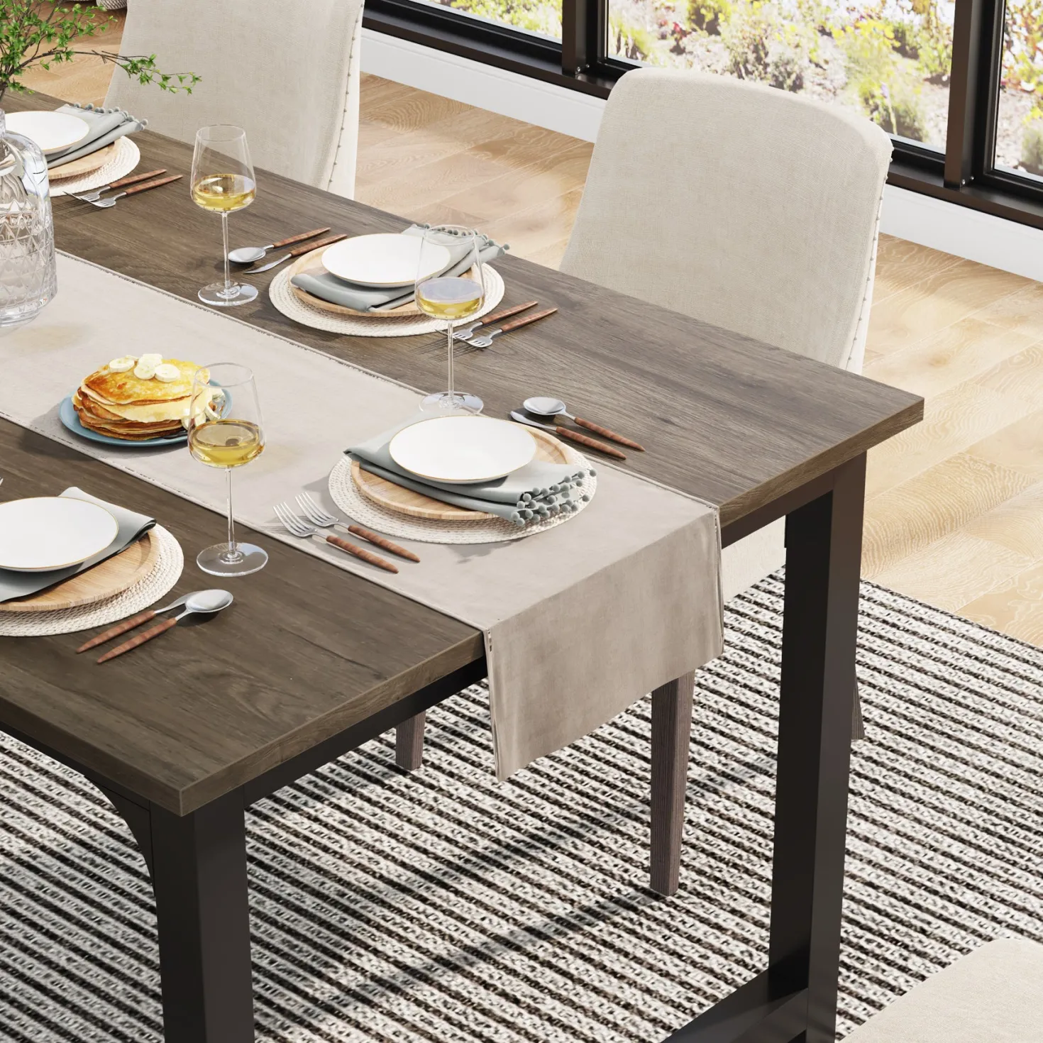 63" Rectangular Dining Table for 6–8 People, Industrial Wood Kitchen Table