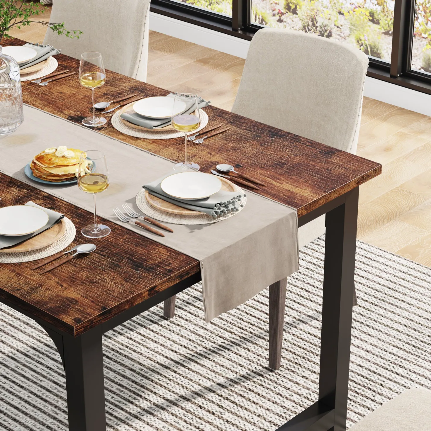 63" Rectangular Dining Table for 6–8 People, Industrial Wood Kitchen Table
