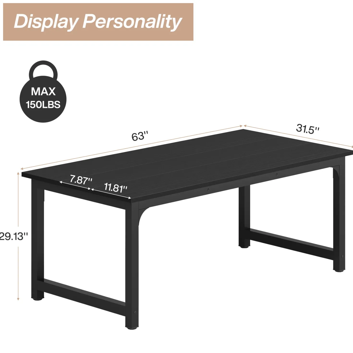 63" Rectangular Dining Table for 6–8 People, Industrial Wood Kitchen Table